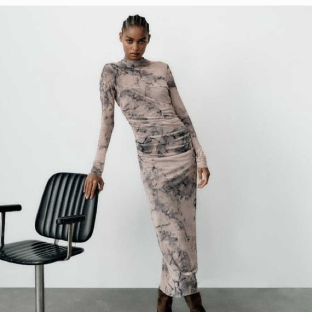 Elegant Marble Print Long Dress